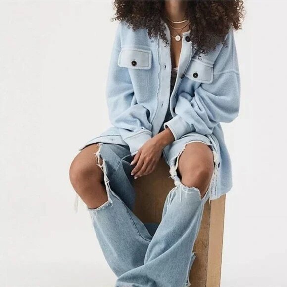 Free People Ruby Oversize Button Down Shacket Jacket Size L - Picture 1 of 7